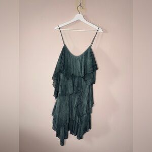 SUPERFINE Teal Striped Avent Garde Cotton Sleeveless Mini Dress -